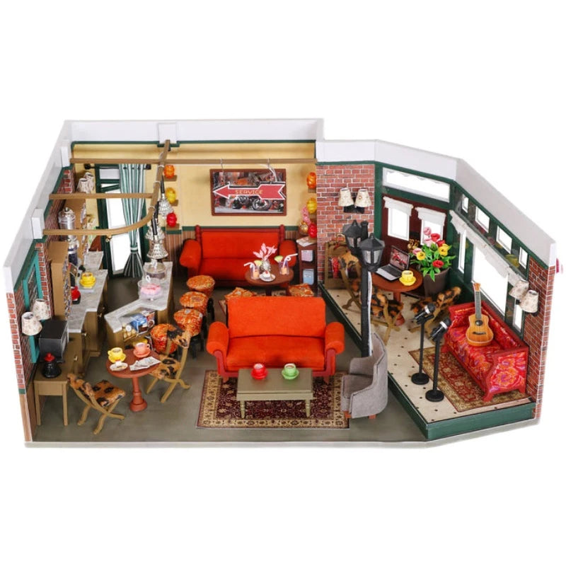 DIY Wooden Apartment Casa Miniature Building Kits Bookend With Lights Assembled Bookshelf Home Decoration Gifts