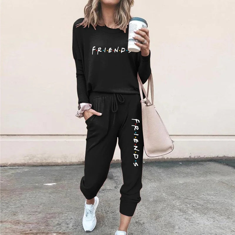 Long Sleeved Tracksuit Jogging Sets Tops Pants Ladies Casual Hoodies and Sport Trousers