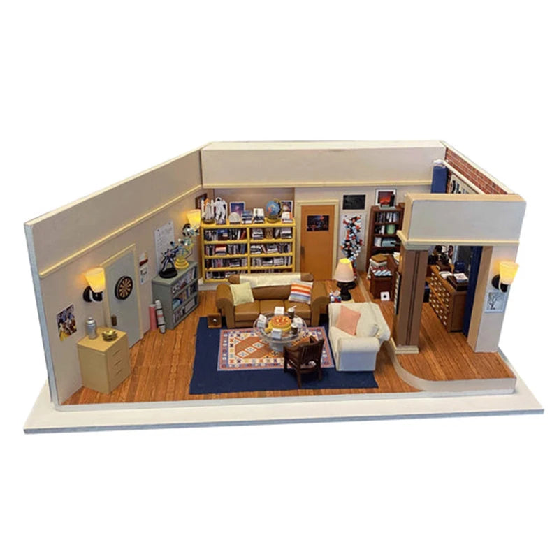 DIY Wooden Apartment Casa Miniature Building Kits Bookend With Lights Assembled Bookshelf Home Decoration Gifts
