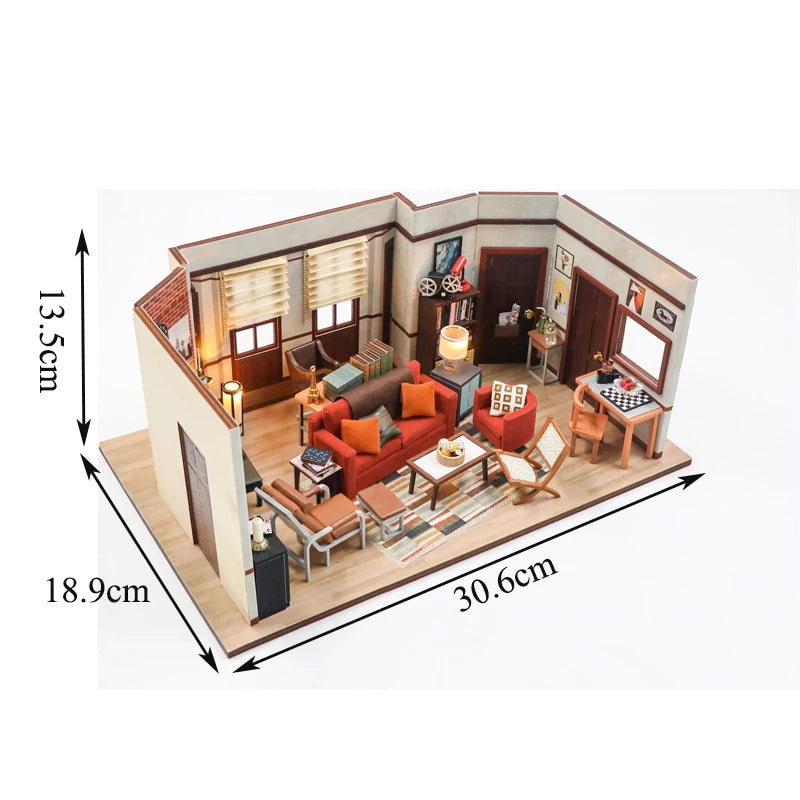 DIY Wooden Apartment Casa Miniature Building Kits Bookend With Lights Assembled Bookshelf Home Decoration Gifts