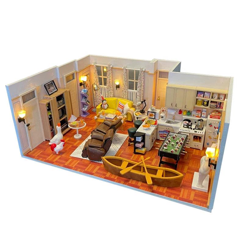 DIY Wooden Apartment Casa Miniature Building Kits Bookend With Lights Assembled Bookshelf Home Decoration Gifts