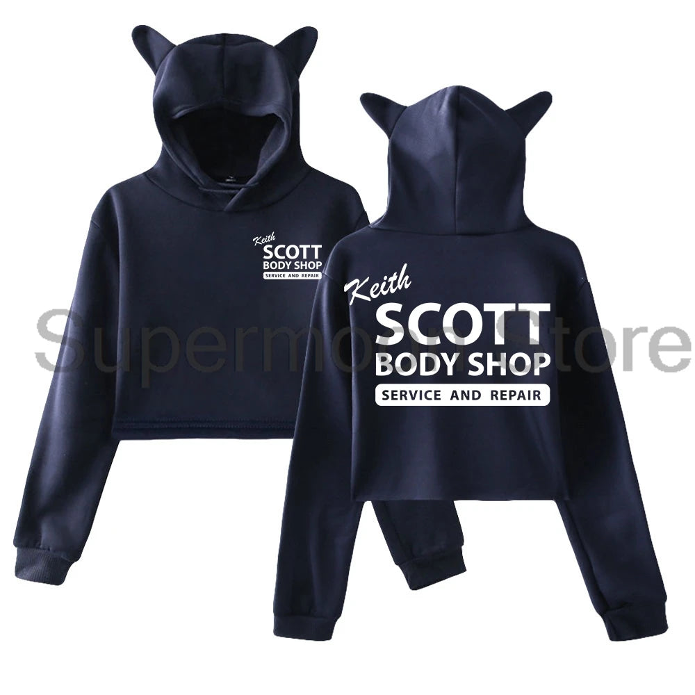 Cat Ears Hooded Sweatshirts Long Sleeve Crop Top Women's Clothes
