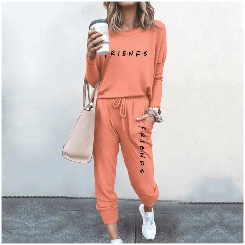 Long Sleeved Tracksuit Jogging Sets Tops Pants Ladies Casual Hoodies and Sport Trousers