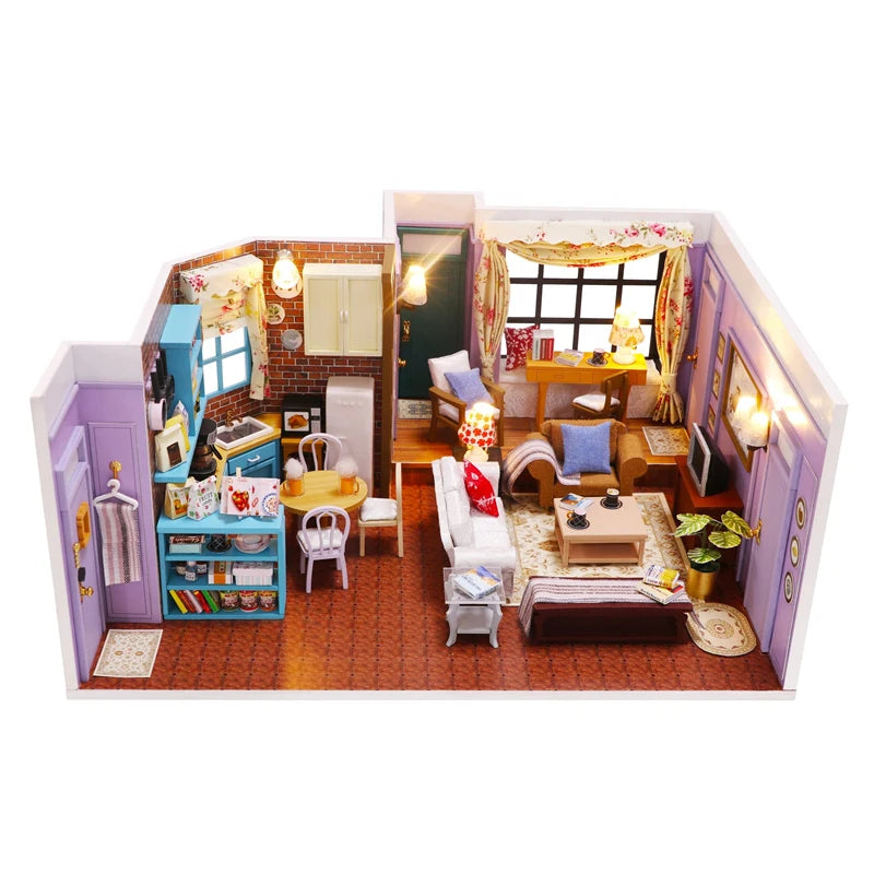 DIY Wooden Apartment Casa Miniature Building Kits Bookend With Lights Assembled Bookshelf Home Decoration Gifts