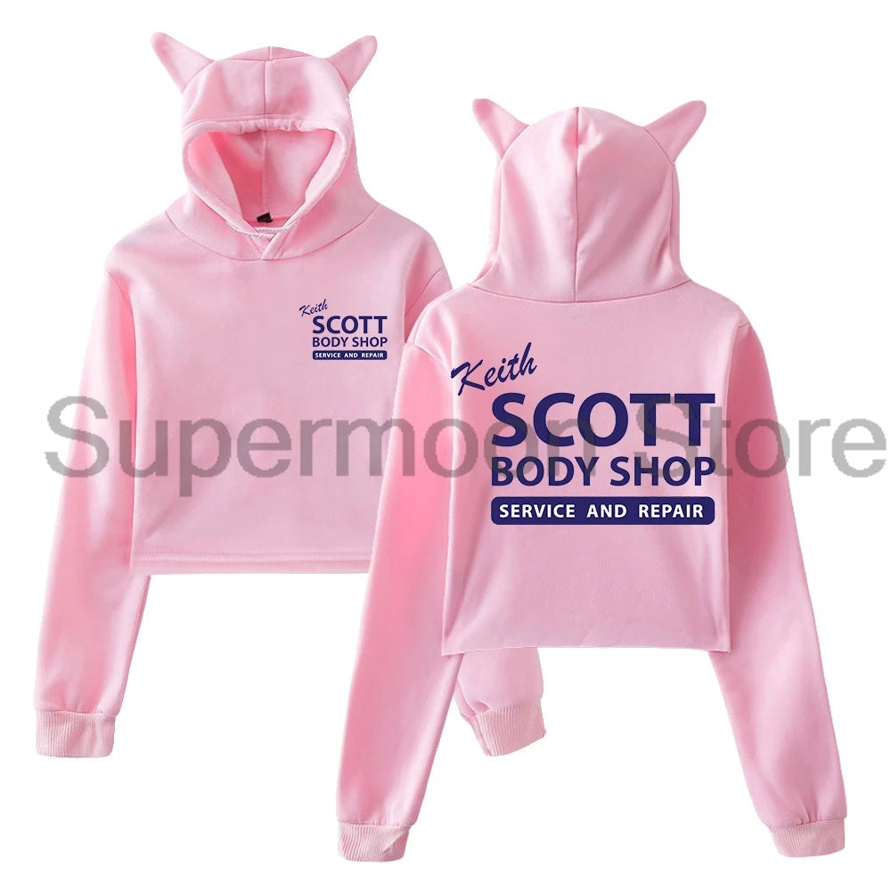 Cat Ears Hooded Sweatshirts Long Sleeve Crop Top Women's Clothes