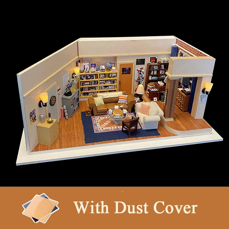 DIY Wooden Apartment Casa Miniature Building Kits Bookend With Lights Assembled Bookshelf Home Decoration Gifts