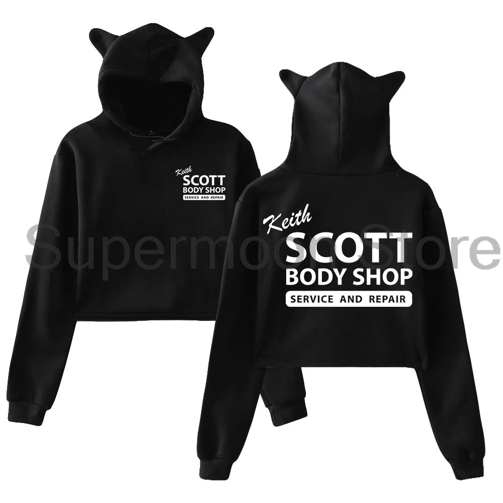 Cat Ears Hooded Sweatshirts Long Sleeve Crop Top Women's Clothes