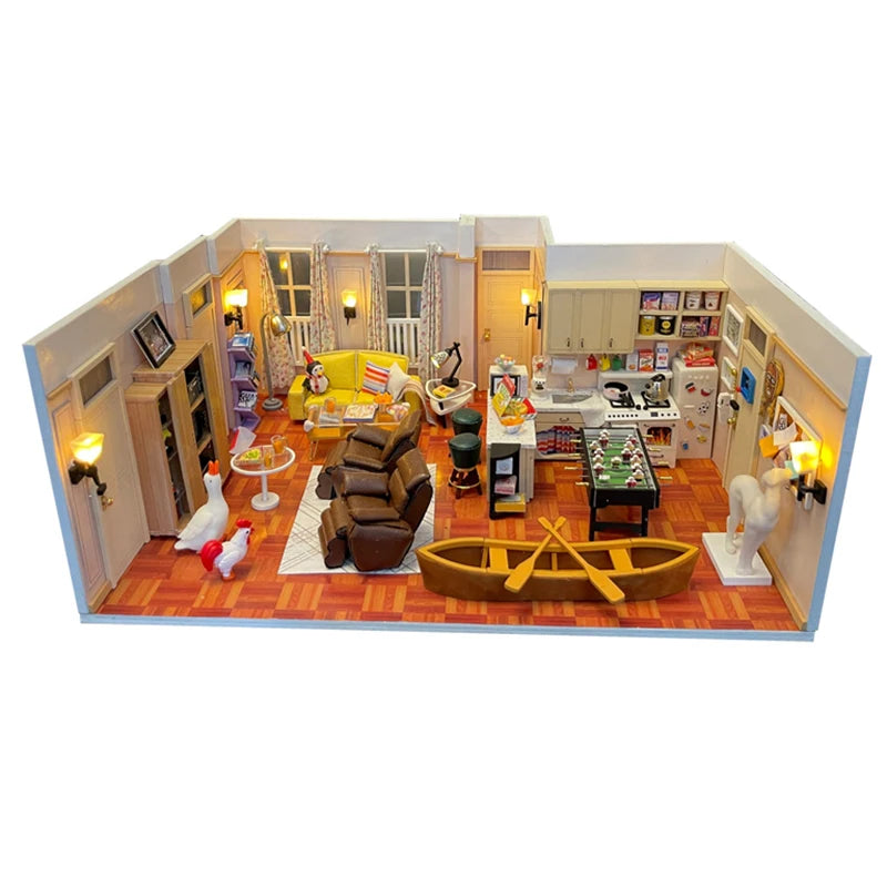 DIY Wooden Apartment Casa Miniature Building Kits Bookend With Lights Assembled Bookshelf Home Decoration Gifts