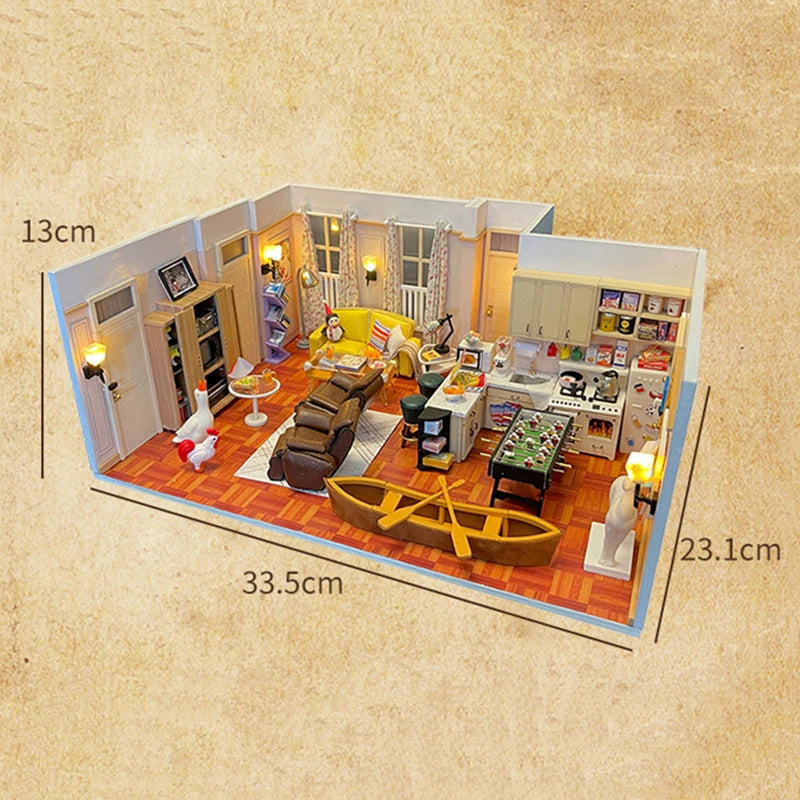DIY Wooden Apartment Casa Miniature Building Kits Bookend With Lights Assembled Bookshelf Home Decoration Gifts
